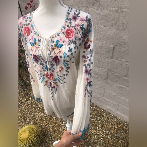 Johnny was Long sleeve sheer embroidered Johnny Was boho western tunic - Picture 2 of 13